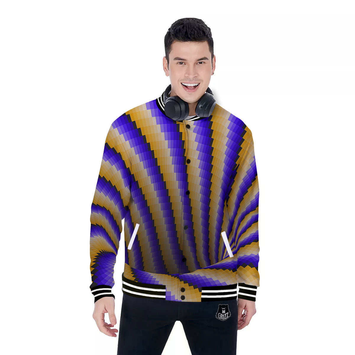Moving Optical Yellow Vortex Illusion Baseball Jacket-grizzshop