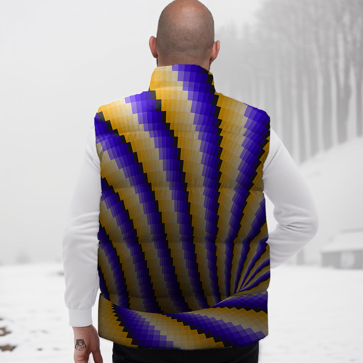 Moving Optical Yellow Vortex Illusion Down Vest-grizzshop