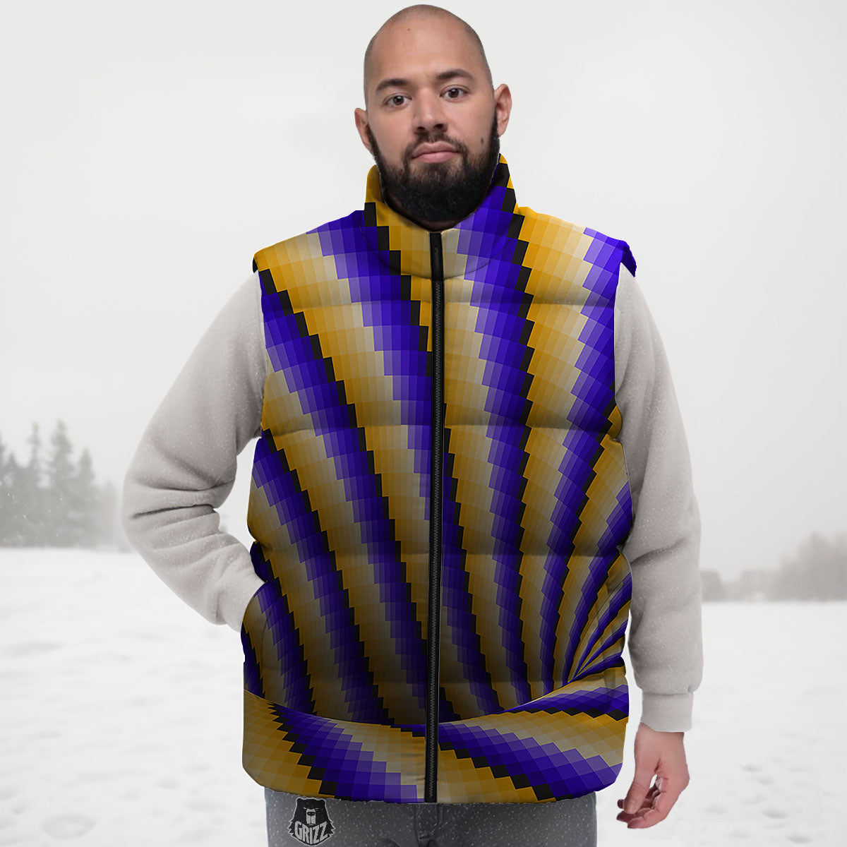 Moving Optical Yellow Vortex Illusion Down Vest-grizzshop