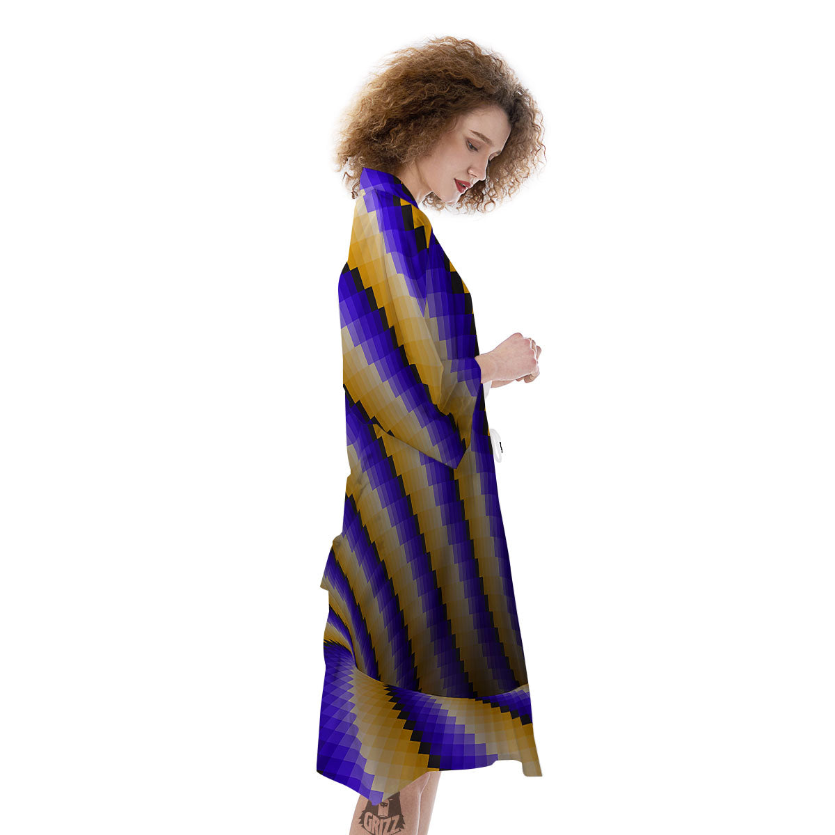 Moving Optical Yellow Vortex Illusion Kimono-grizzshop