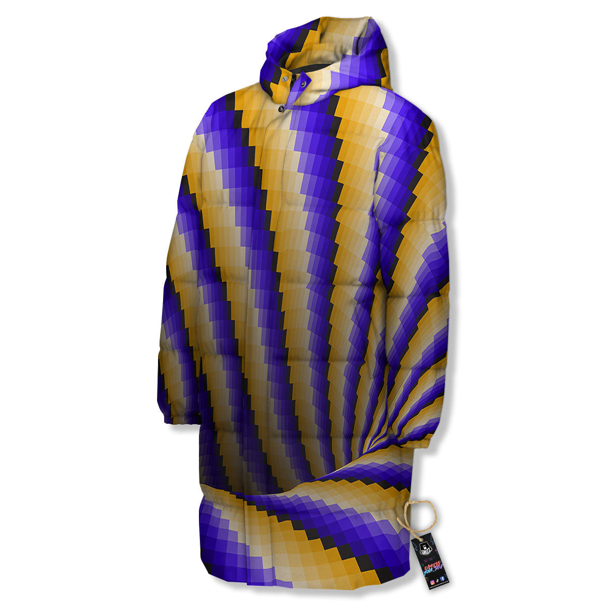 Moving Optical Yellow Vortex Illusion Long Down Jacket-grizzshop