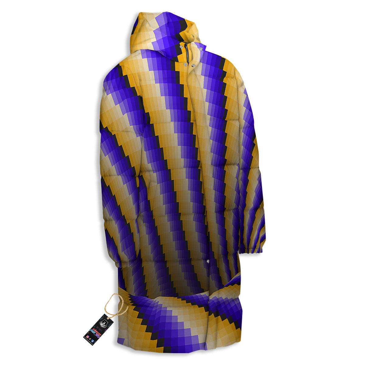 Moving Optical Yellow Vortex Illusion Long Down Jacket-grizzshop