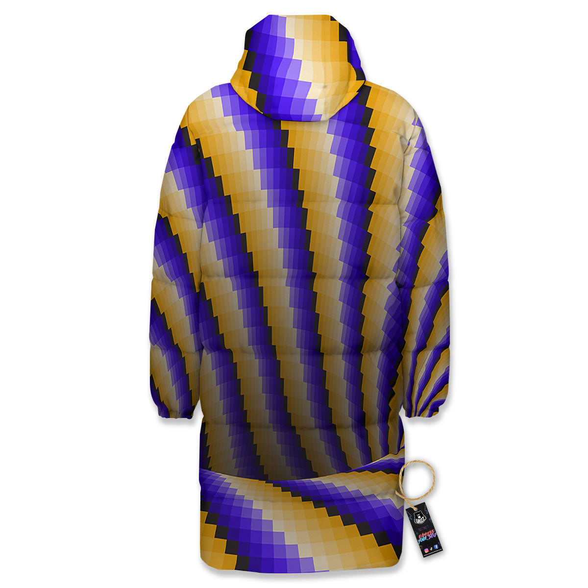 Moving Optical Yellow Vortex Illusion Long Down Jacket-grizzshop