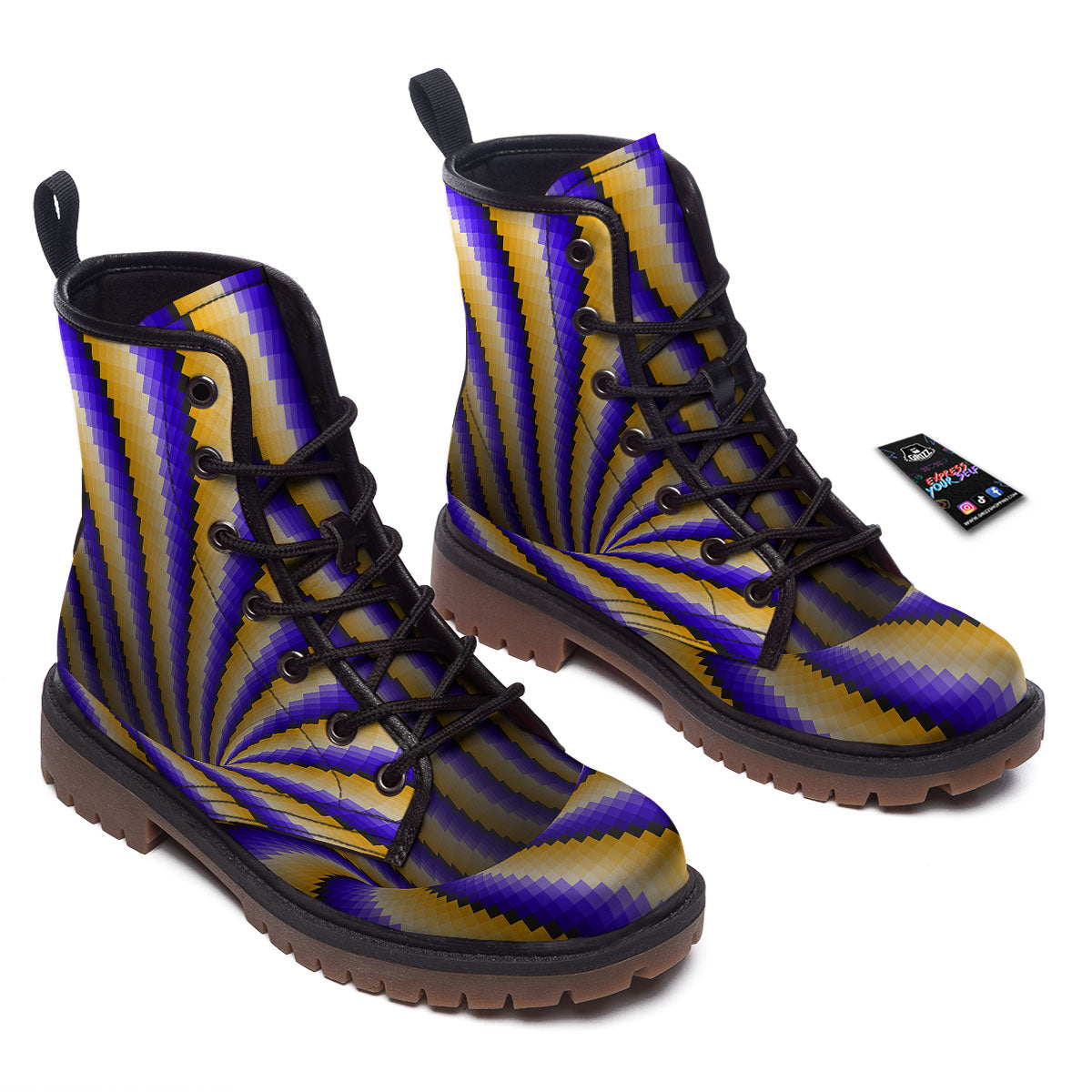 Moving Optical Yellow Vortex Illusion Work Boots-grizzshop