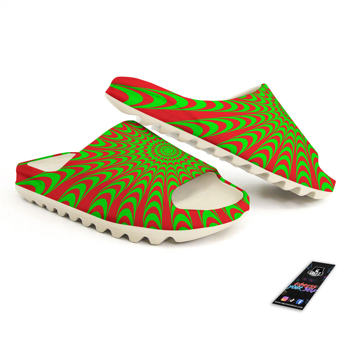 Moving Optical Illusion Green Red Wave Sandals-grizzshop