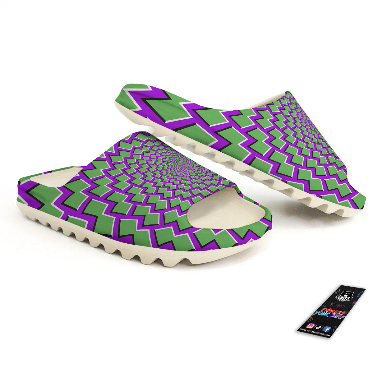 Moving Optical Illusion Green Shapes Sandals-grizzshop