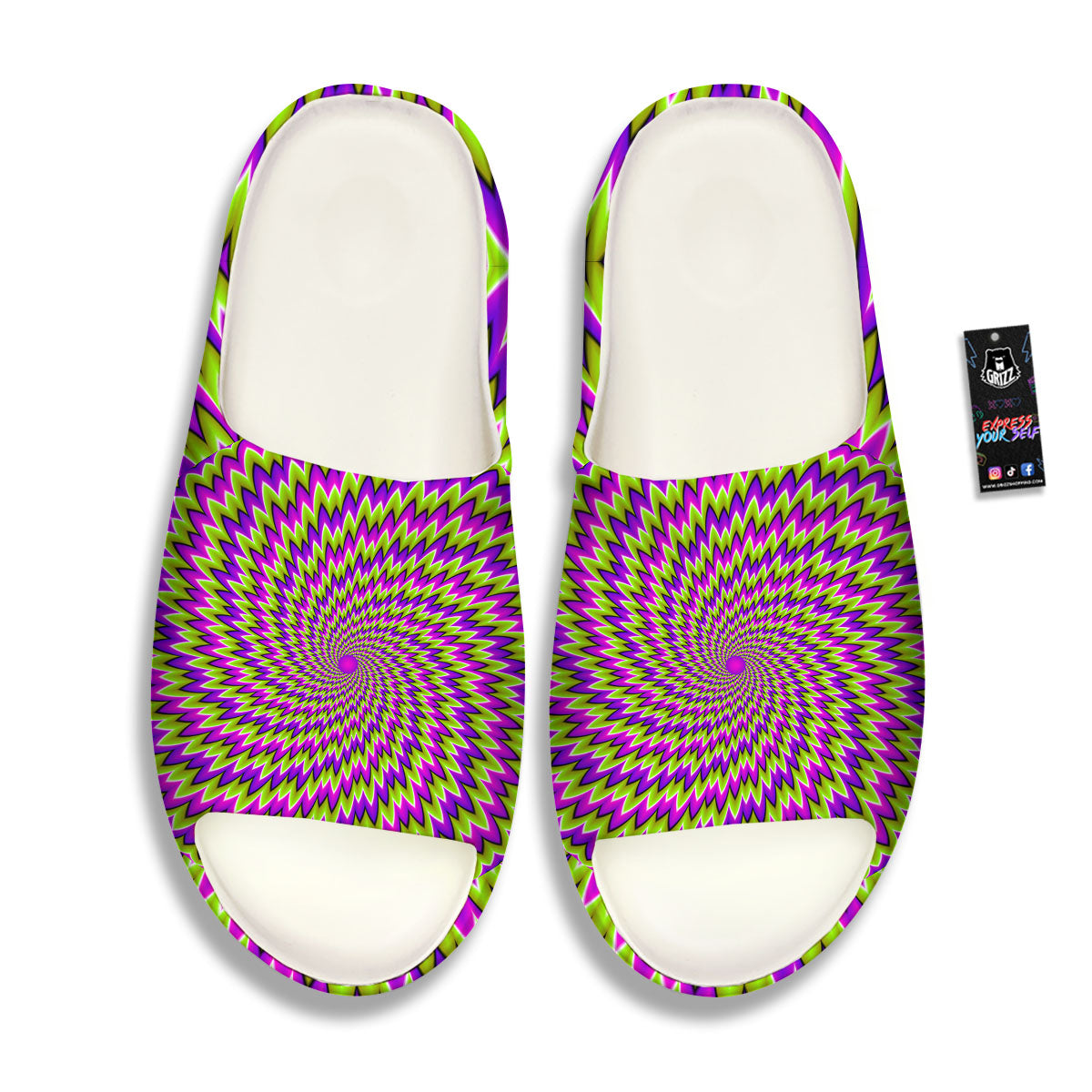 Moving Optical Illusion Green Spiral Sandals-grizzshop