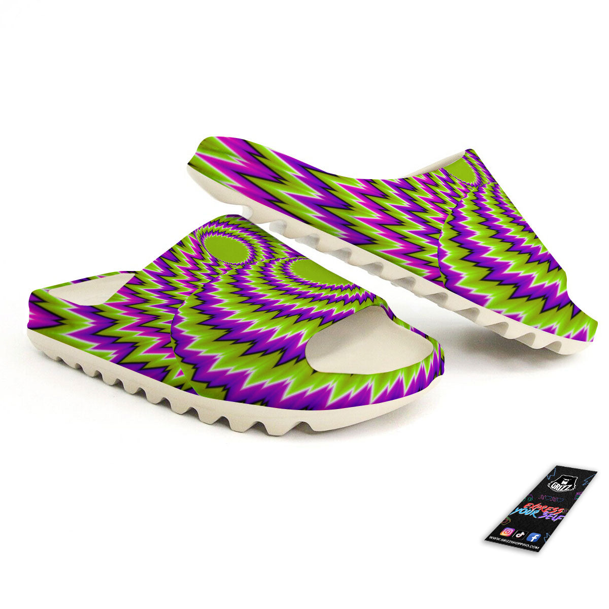 Moving Optical Illusion Green Vortex Sandals-grizzshop