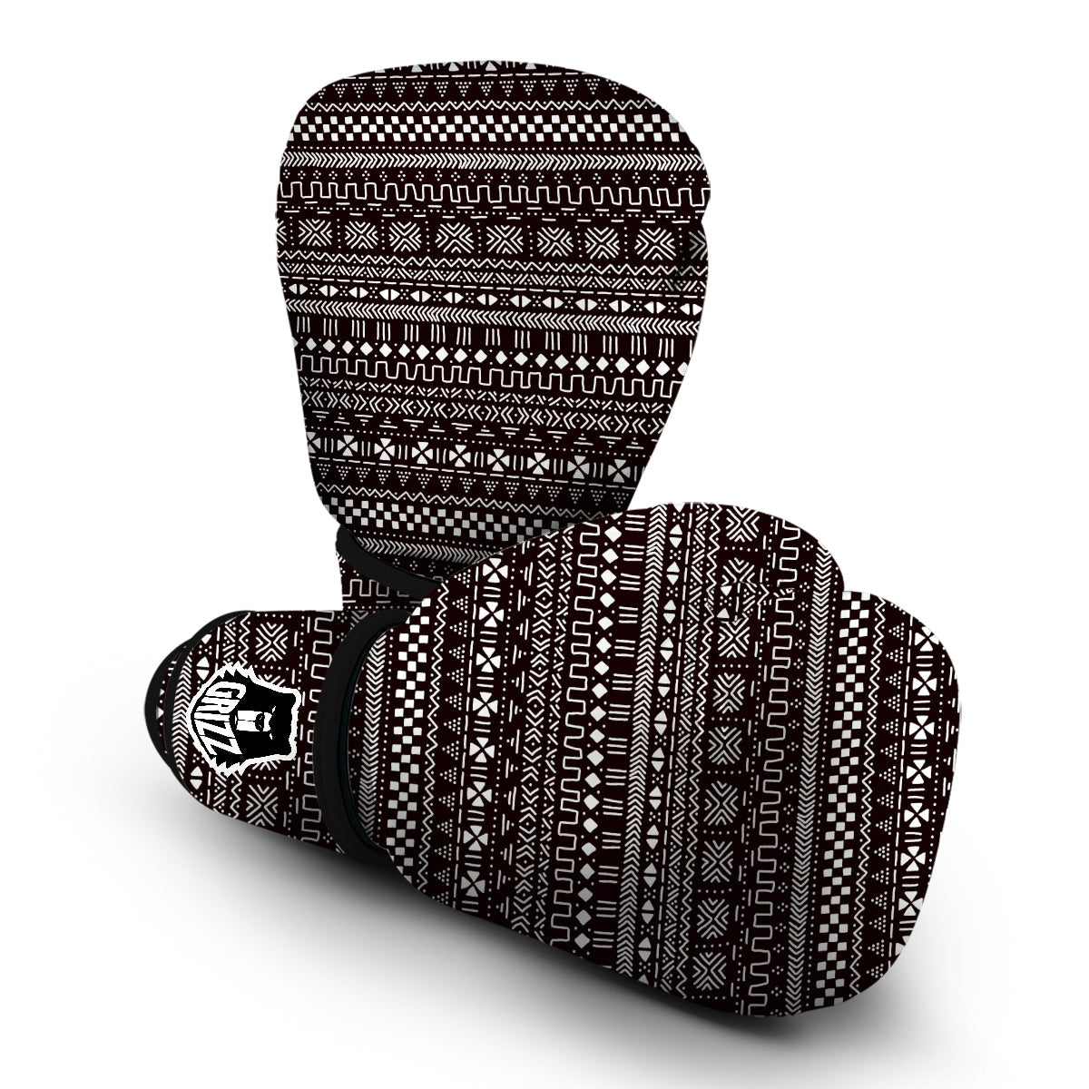 Mudcloth Ethnic Black White Print Pattern Boxing Gloves-grizzshop