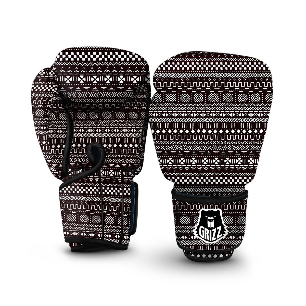 Mudcloth Ethnic Black White Print Pattern Boxing Gloves-grizzshop