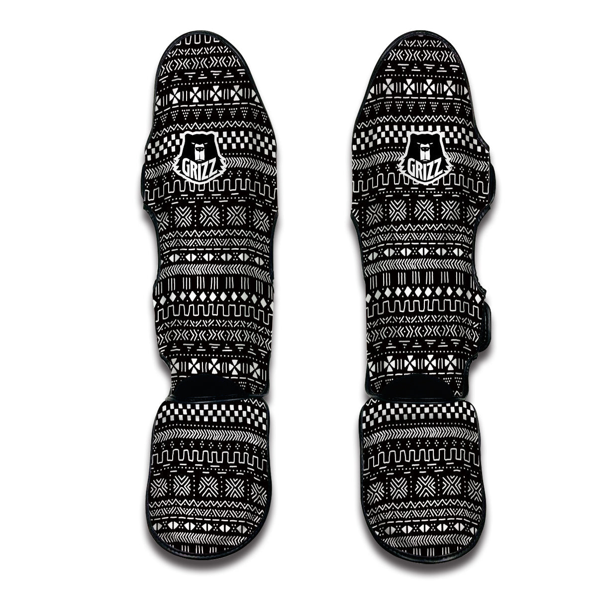 Mudcloth Ethnic Black White Print Pattern Muay Thai Shin Guards-grizzshop