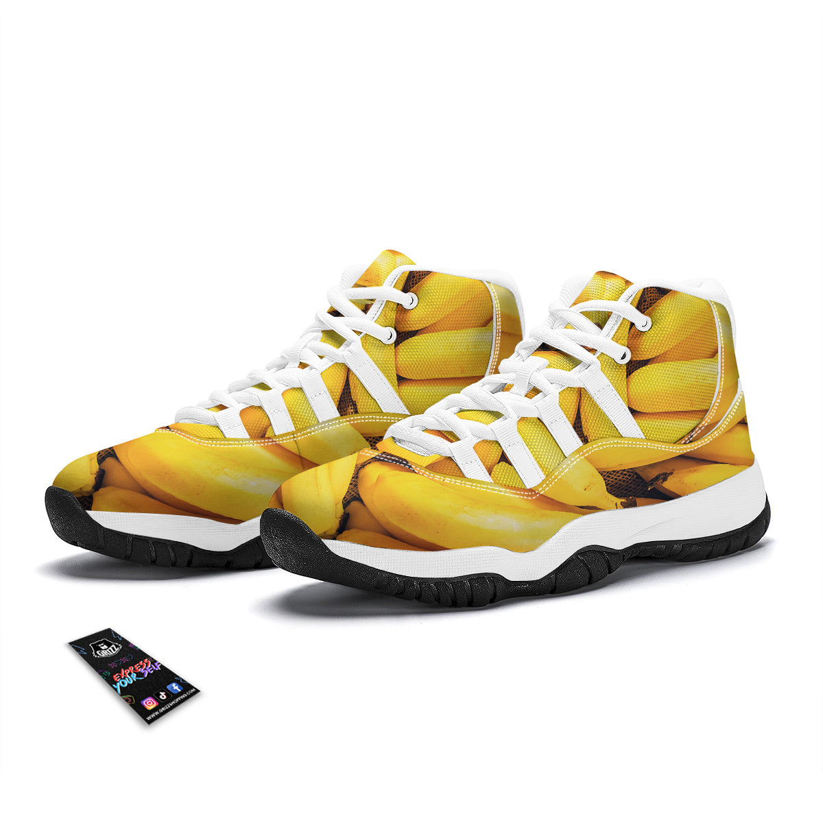 Multi Banana Pattern Print White Bball Shoes-grizzshop