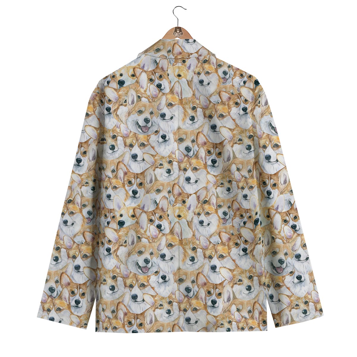 Multi Corgi Pattern Print Men's Blazer-grizzshop