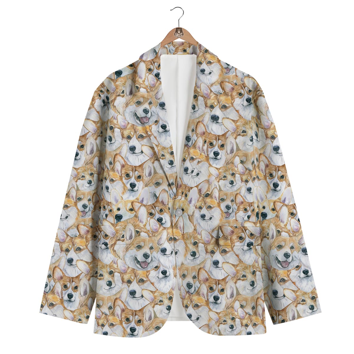 Multi Corgi Pattern Print Men's Blazer-grizzshop