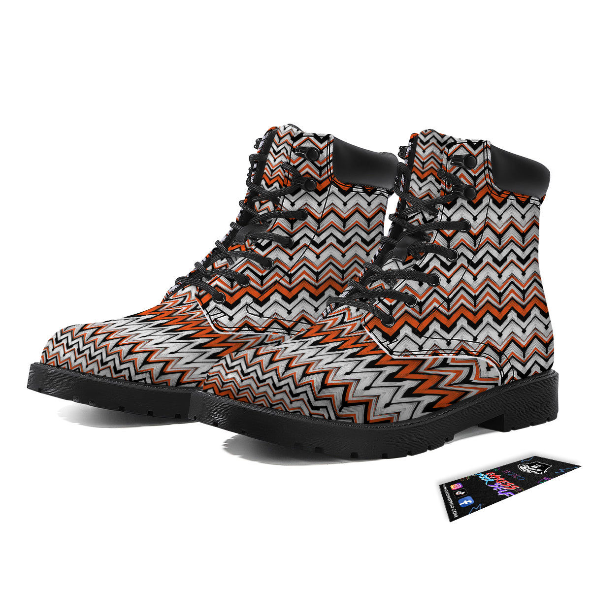 Multicolor Hand Drawn Zigzag Print Boots-grizzshop