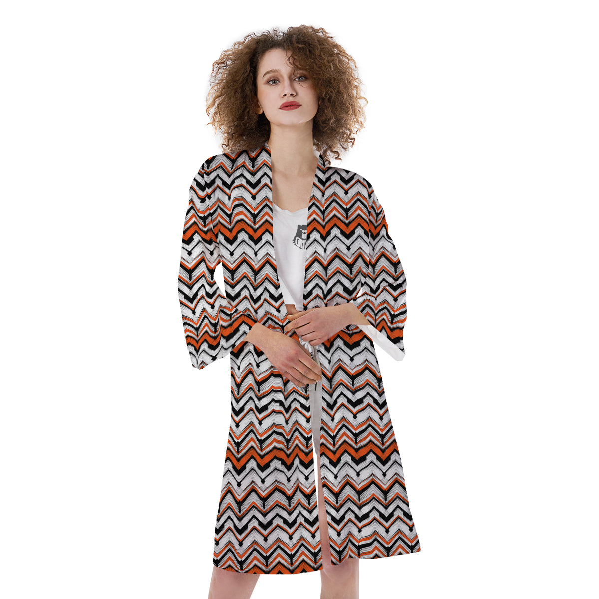 Multicolor Hand Drawn Zigzag Print Kimono-grizzshop