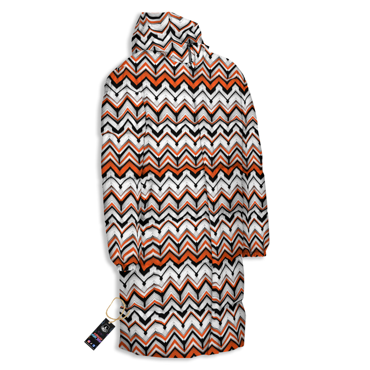 Multicolor Hand Drawn Zigzag Print Long Down Jacket-grizzshop