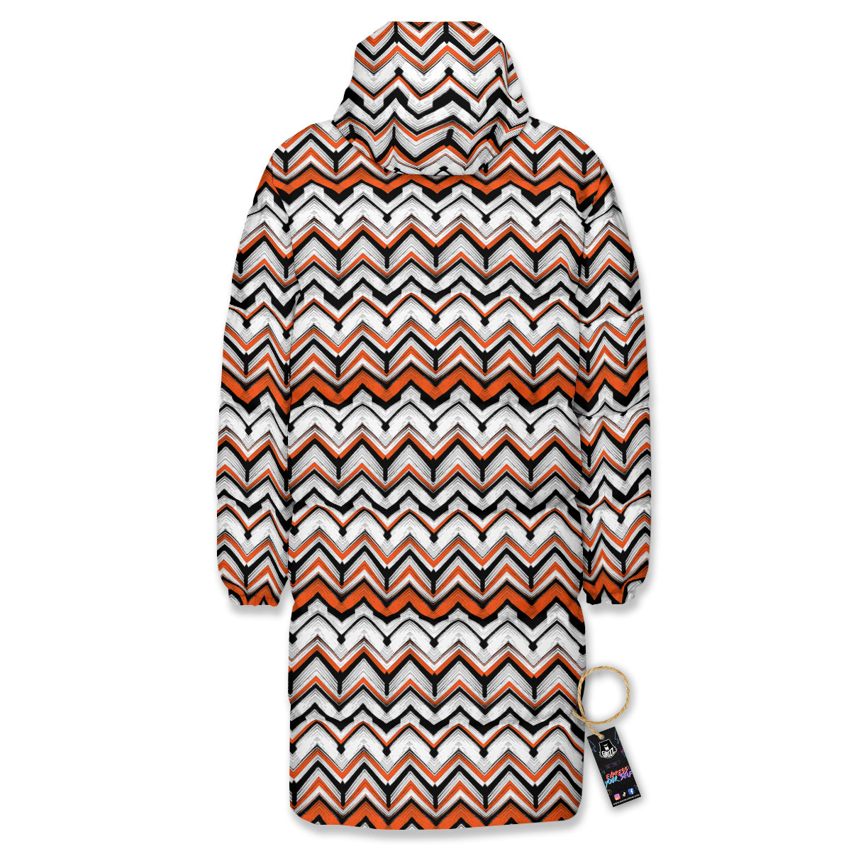 Multicolor Hand Drawn Zigzag Print Long Down Jacket-grizzshop