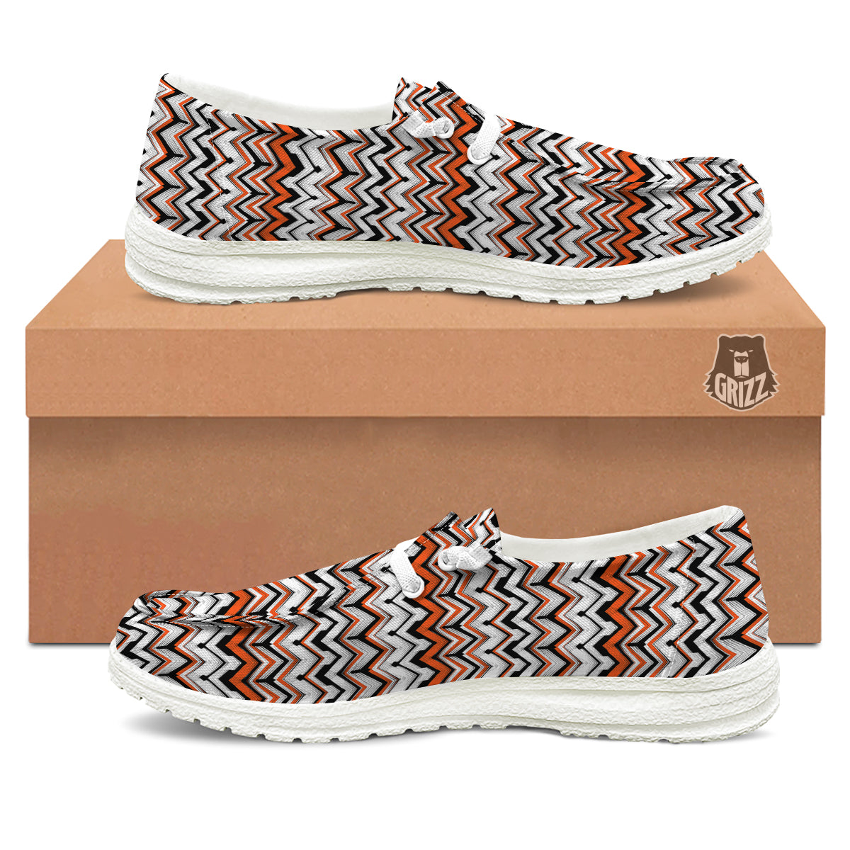 Multicolor Hand Drawn Zigzag Print White Loafers-grizzshop