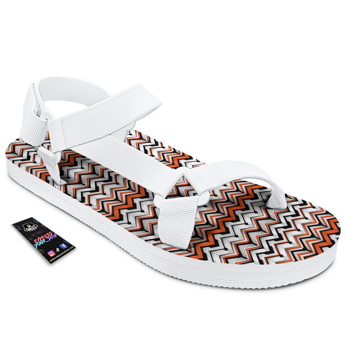 Multicolor Hand Drawn Zigzag Print White Open Toe Sandals-grizzshop