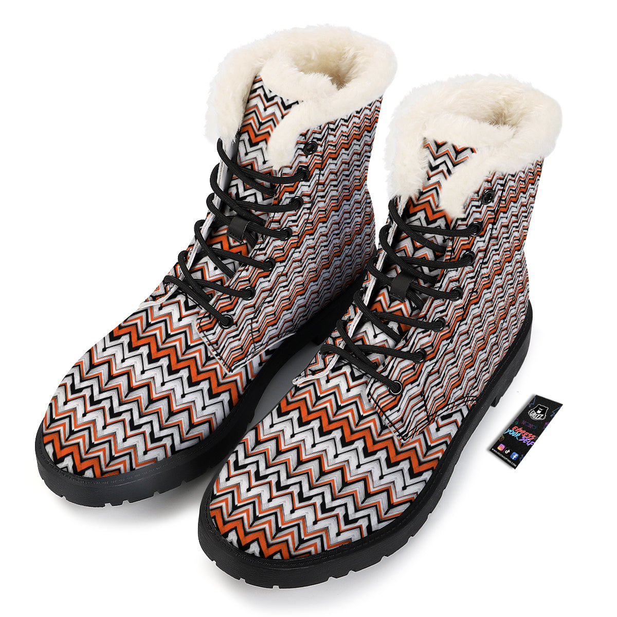 Multicolor Hand Drawn Zigzag Print Winter Boots-grizzshop