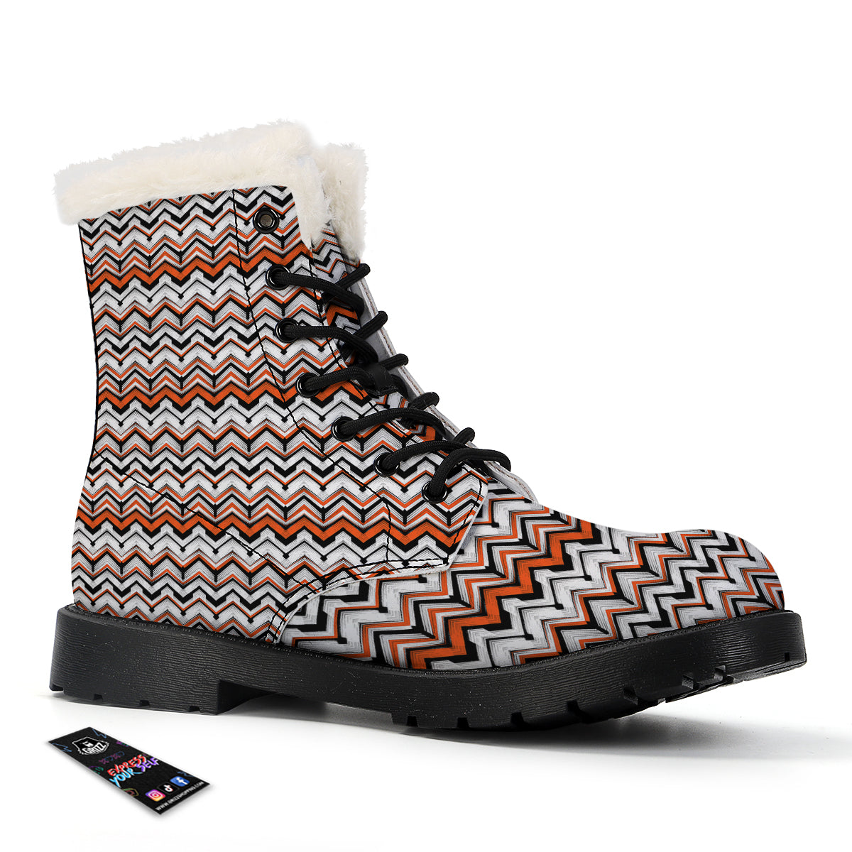 Multicolor Hand Drawn Zigzag Print Winter Boots-grizzshop