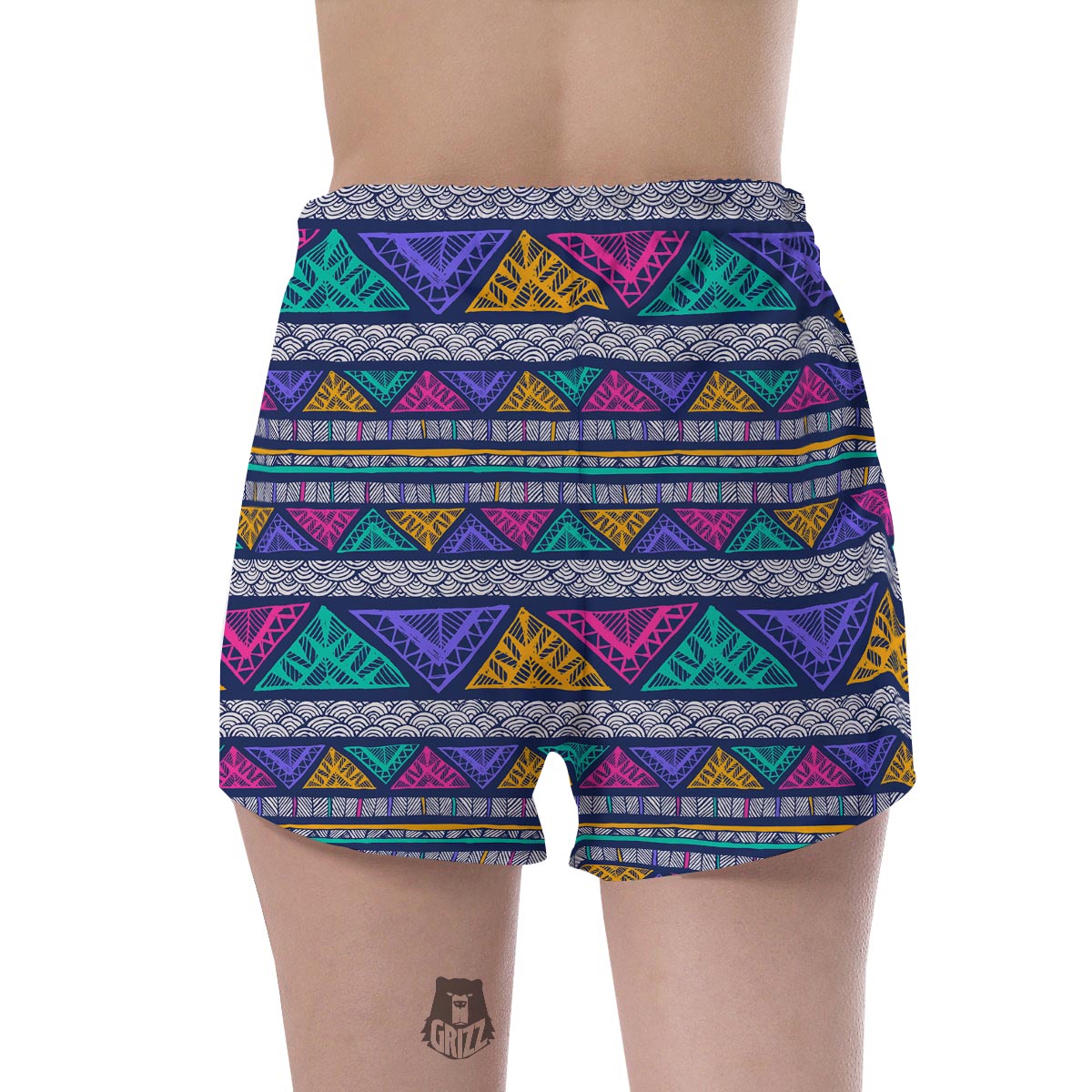 Multicolor Native Aztec Abstract Doodle Women's Shorts-grizzshop