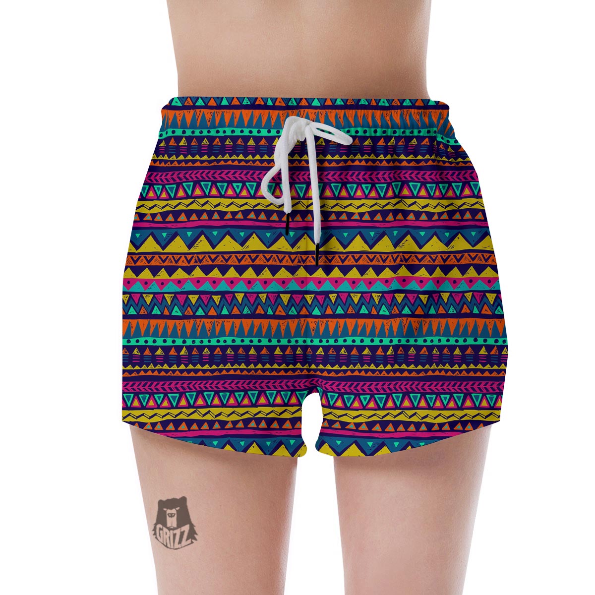 Multicolor Native Aztec Abstract Geometric Women's Shorts-grizzshop