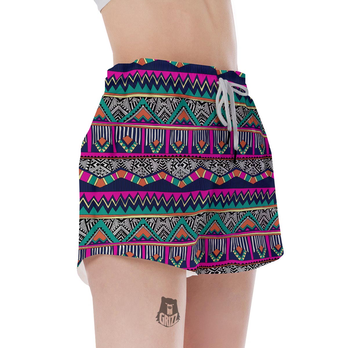 Multicolor Native Aztec Doodle Abstract Women's Shorts-grizzshop