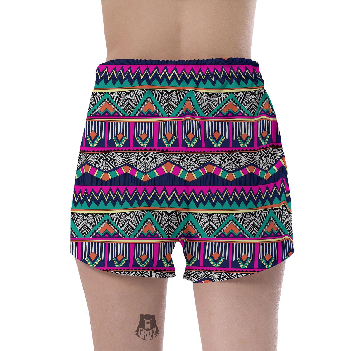 Multicolor Native Aztec Doodle Abstract Women's Shorts-grizzshop