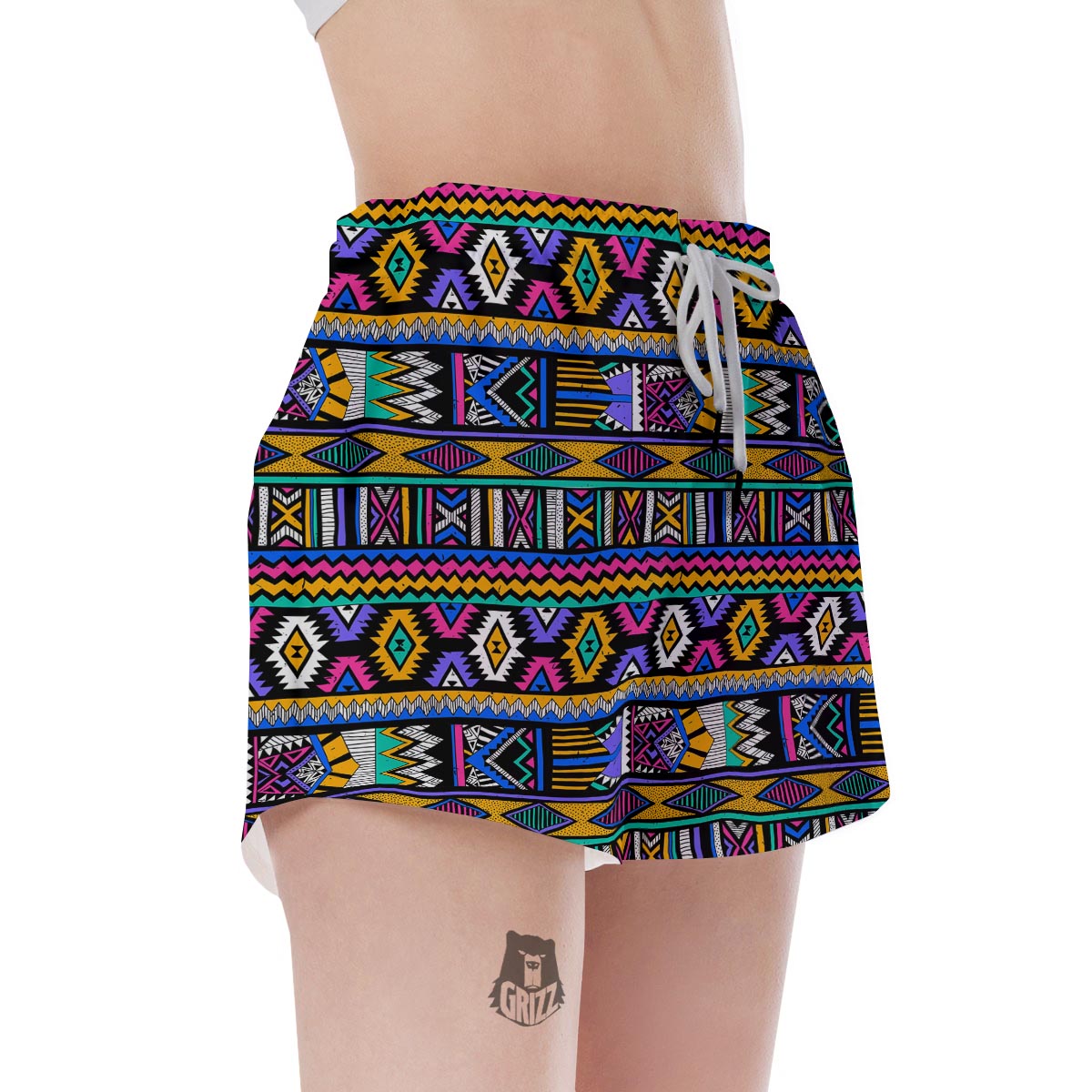 Multicolor Native Aztec Doodle Element Women's Shorts-grizzshop