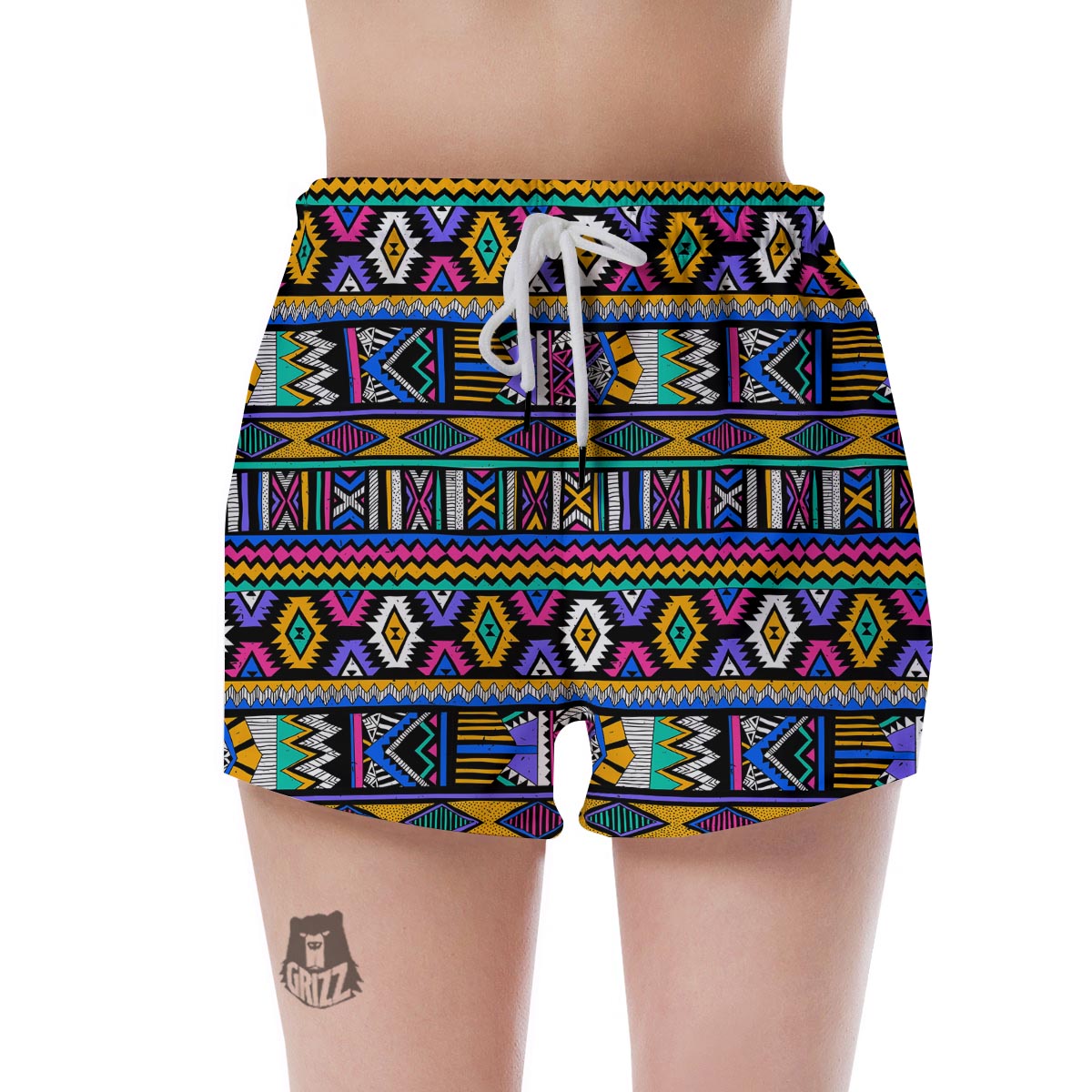 Multicolor Native Aztec Doodle Element Women's Shorts-grizzshop