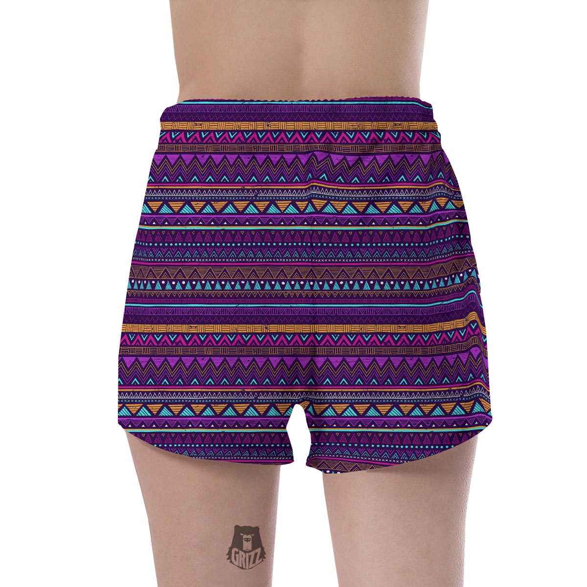Multicolor Native Aztec Doodle Striped Women's Shorts-grizzshop