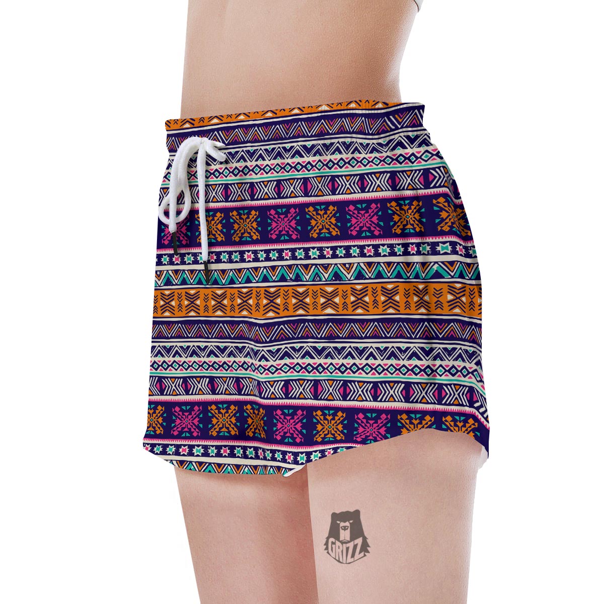 Multicolor Native Aztec Geometric Hipster Women's Shorts-grizzshop