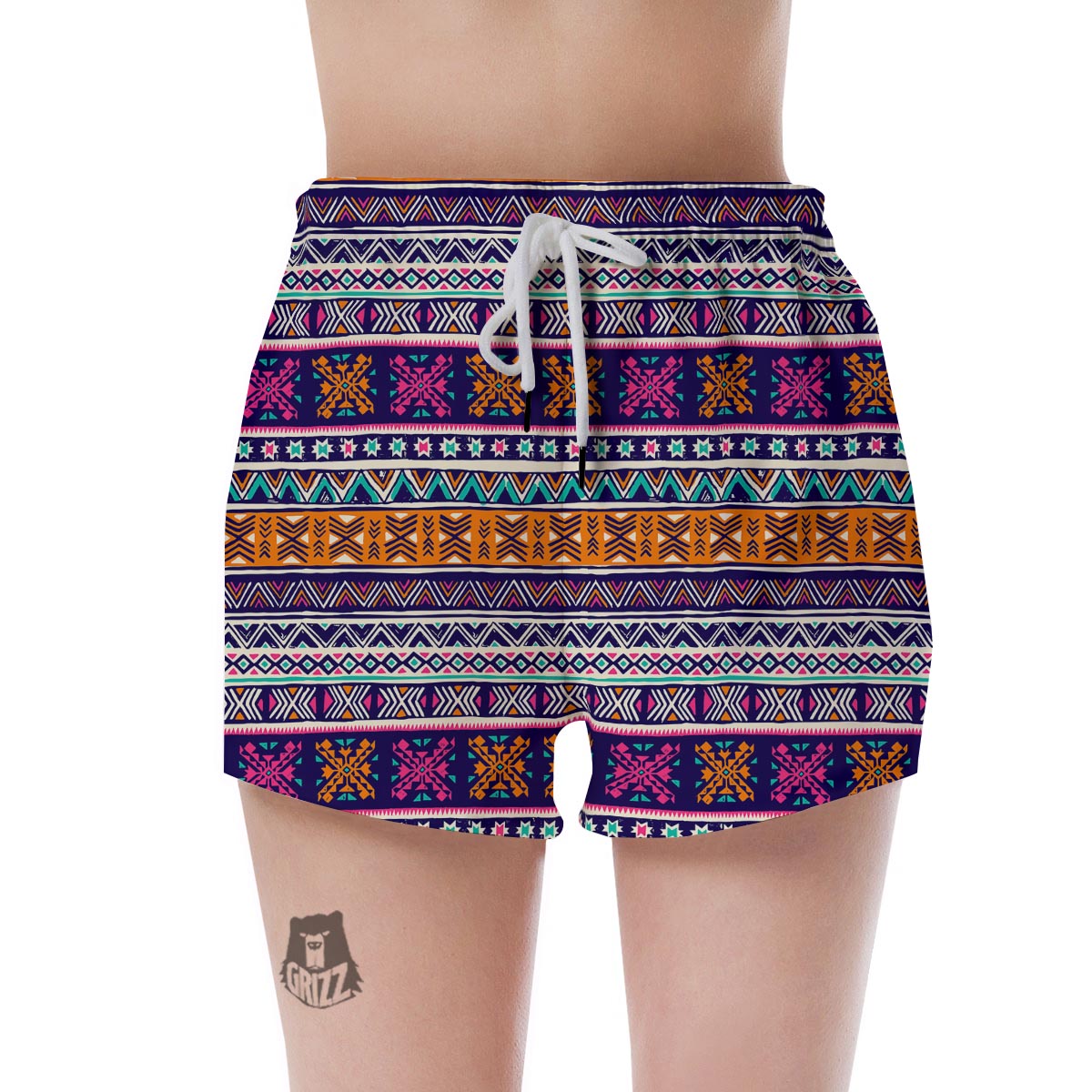 Multicolor Native Aztec Geometric Hipster Women's Shorts-grizzshop