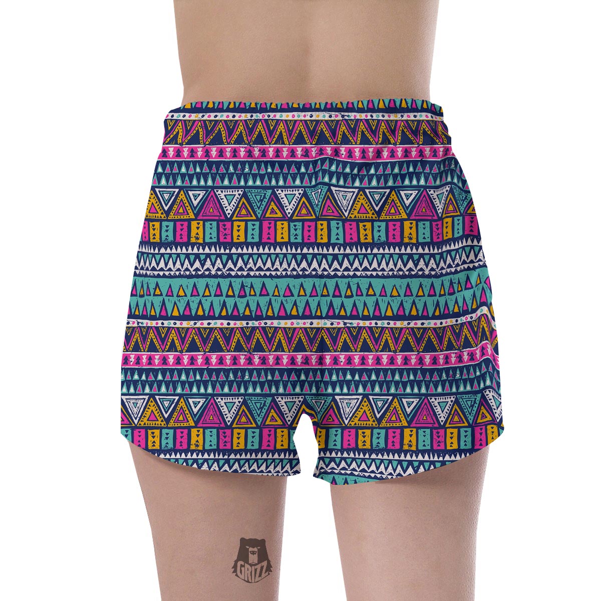 Multicolor Native Aztec Trippy Striped Women's Shorts-grizzshop