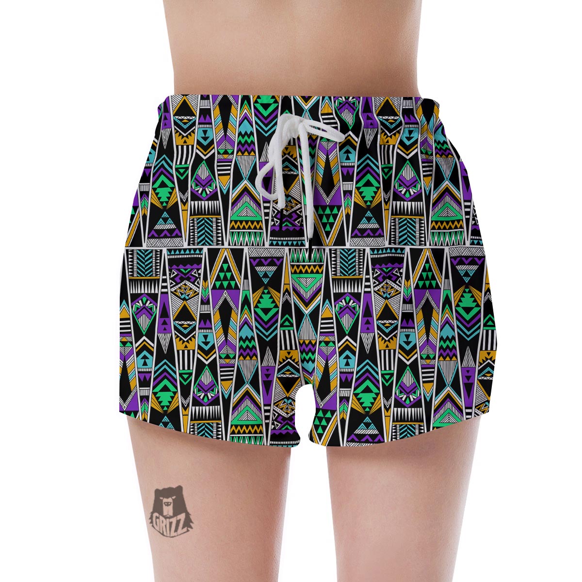 Multicolor Native Aztec Vintage Trippy Women's Shorts-grizzshop