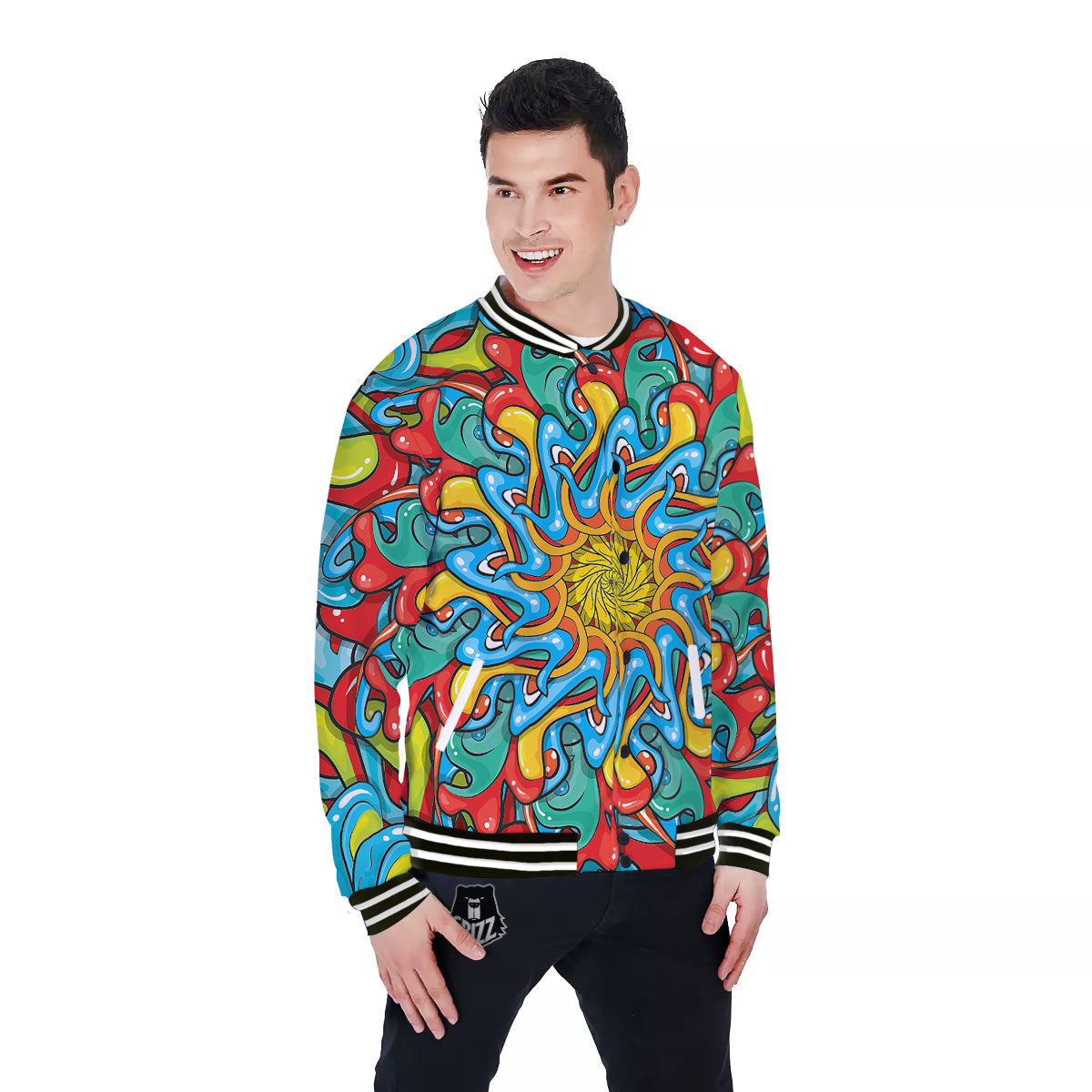 Multicolor Psychedelic Hippie Print Baseball Jacket-grizzshop