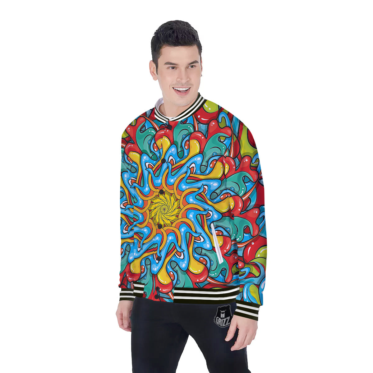 Multicolor Psychedelic Hippie Print Baseball Jacket-grizzshop