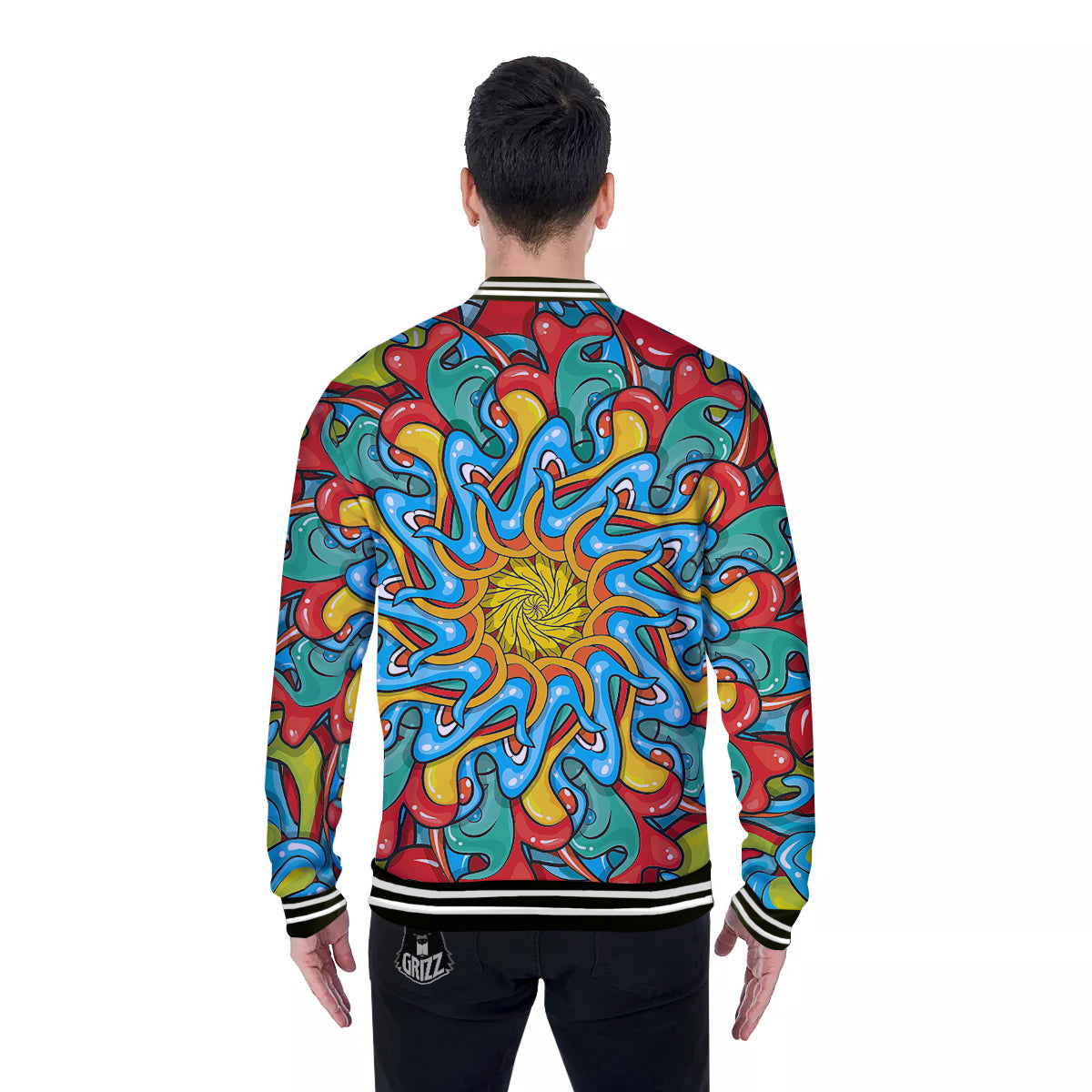 Multicolor Psychedelic Hippie Print Baseball Jacket-grizzshop