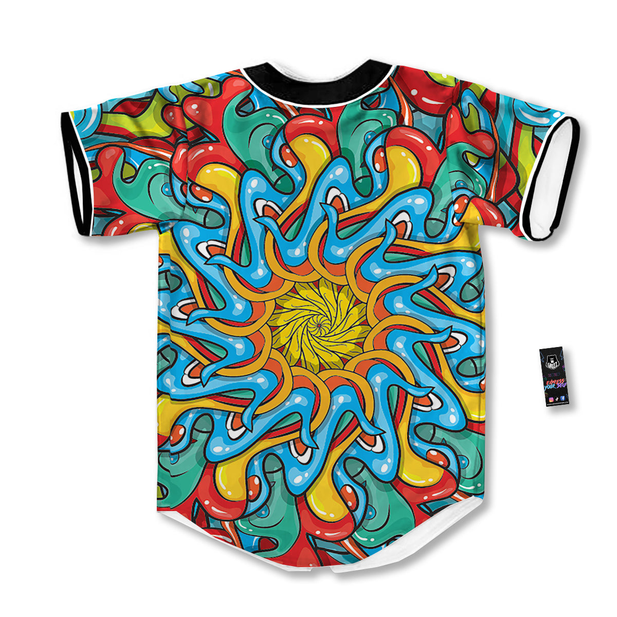 Multicolor Psychedelic Hippie Print Baseball Jersey-grizzshop