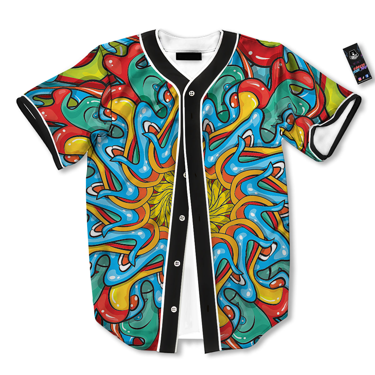Multicolor Psychedelic Hippie Print Baseball Jersey-grizzshop