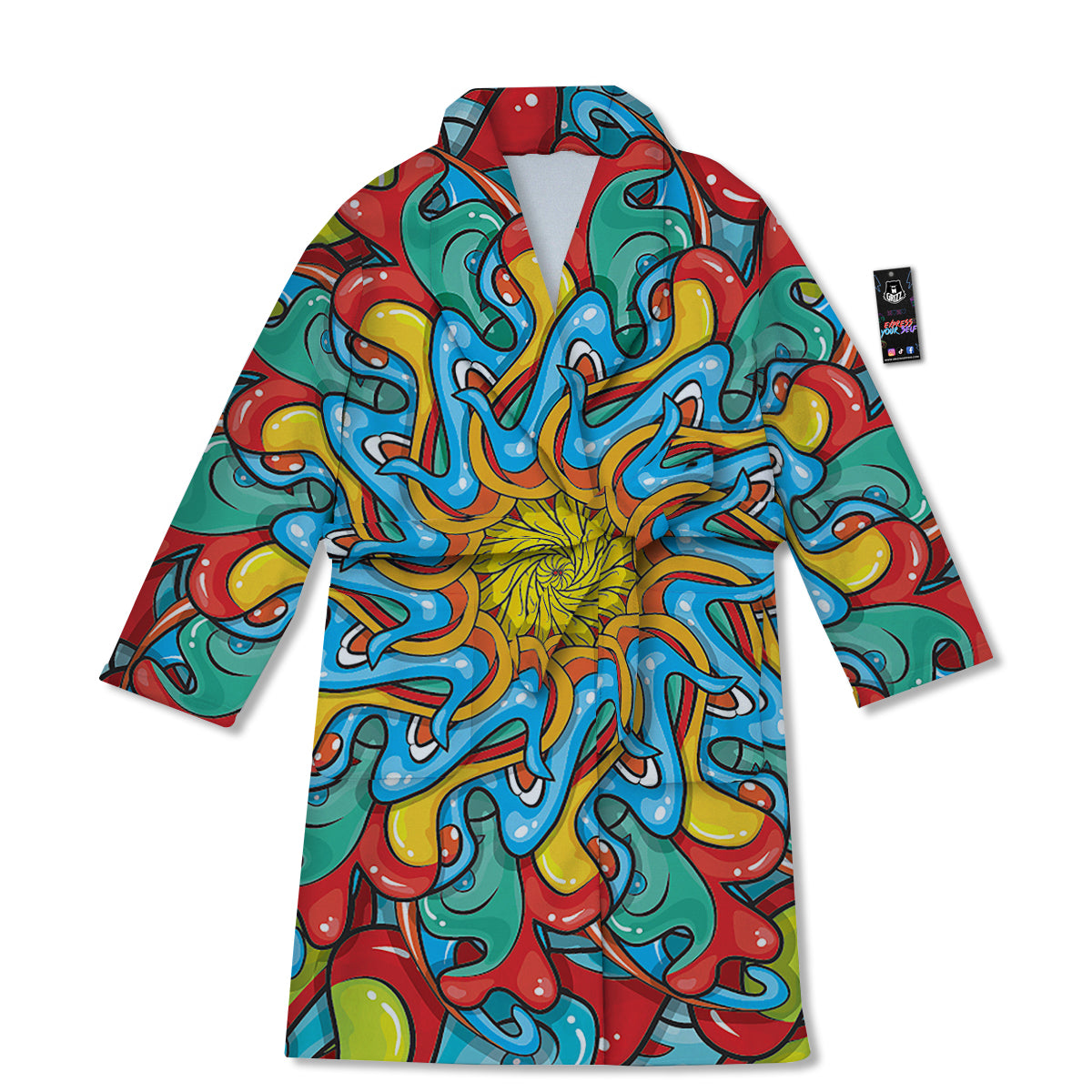 Multicolor Psychedelic Hippie Print Bathrobe-grizzshop