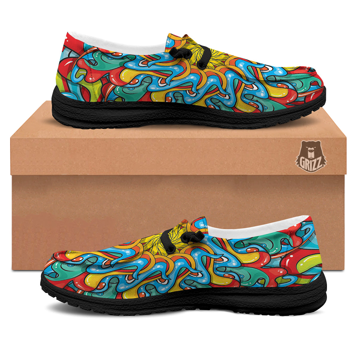 Multicolor Psychedelic Hippie Print Black Loafers-grizzshop