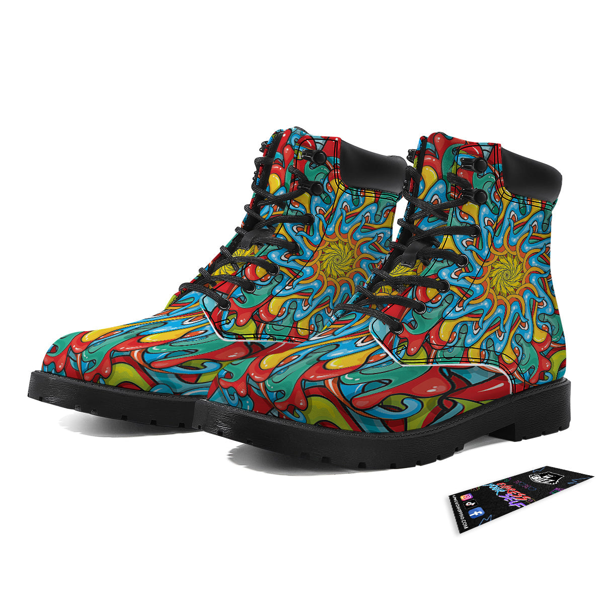 Multicolor Psychedelic Hippie Print Boots-grizzshop