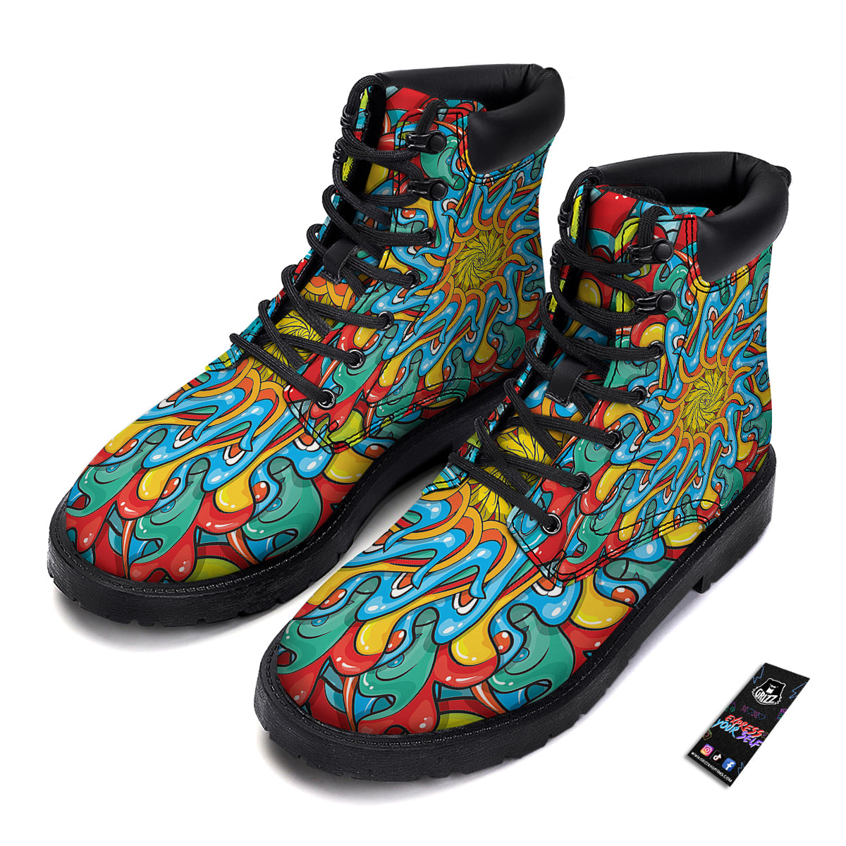 Multicolor Psychedelic Hippie Print Boots-grizzshop