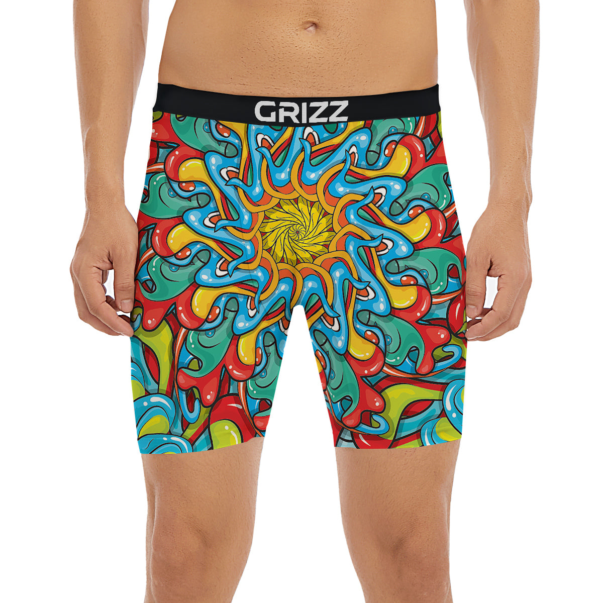 Multicolor Psychedelic Hippie Print Boxer Briefs-grizzshop