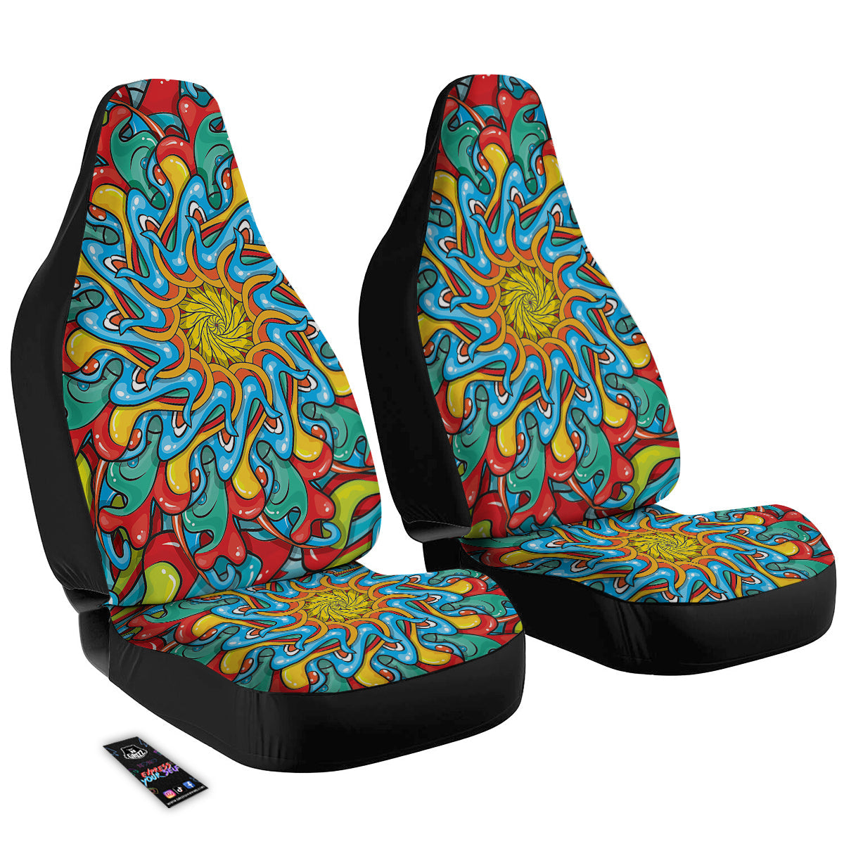 Multicolor Psychedelic Hippie Print Car Seat Covers-grizzshop