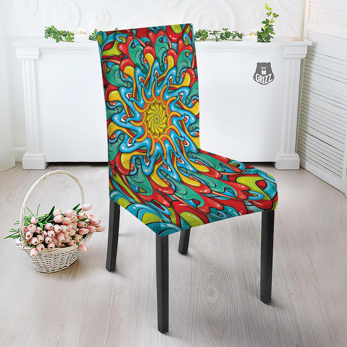 Multicolor Psychedelic Hippie Print Dining Chair Slipcover-grizzshop