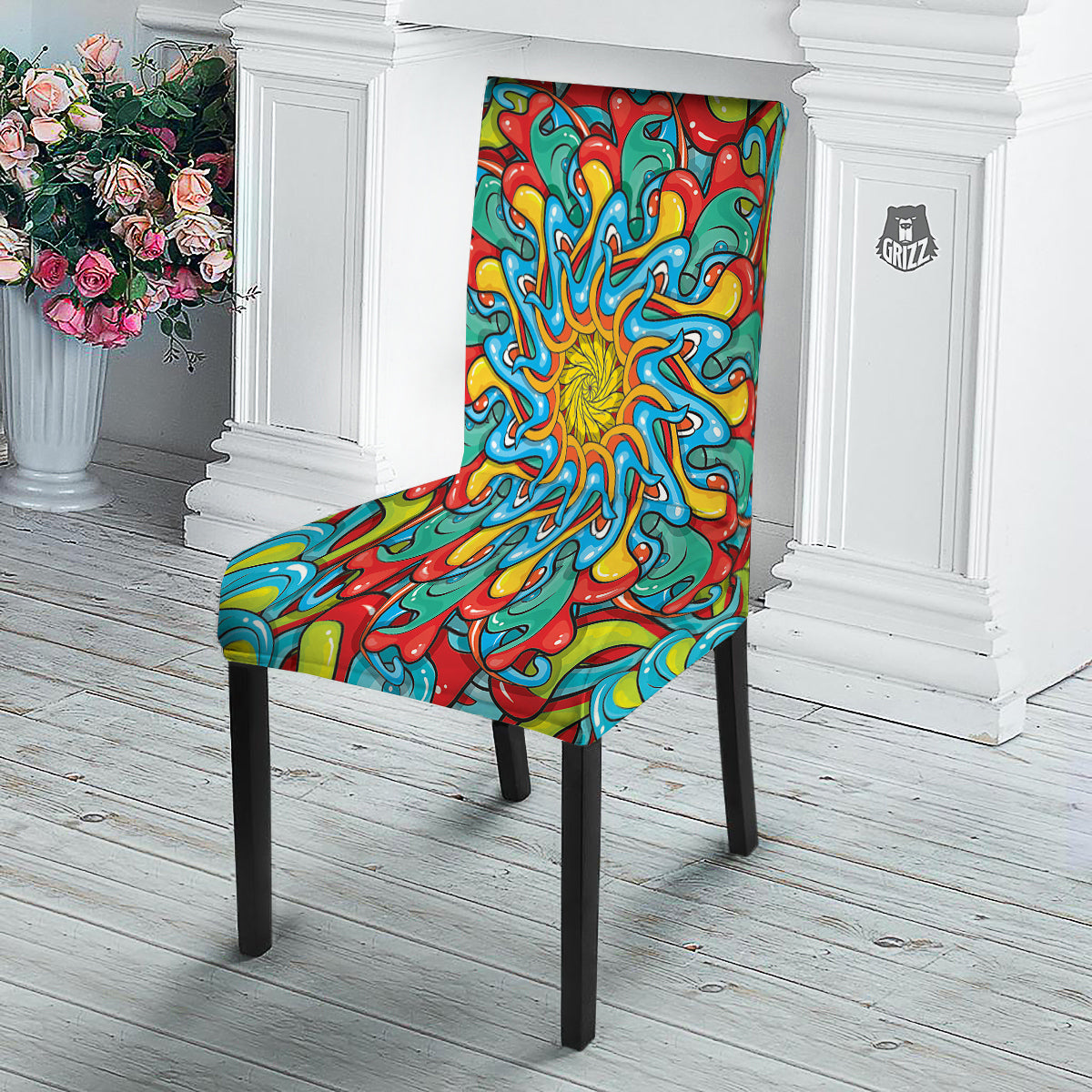 Multicolor Psychedelic Hippie Print Dining Chair Slipcover-grizzshop